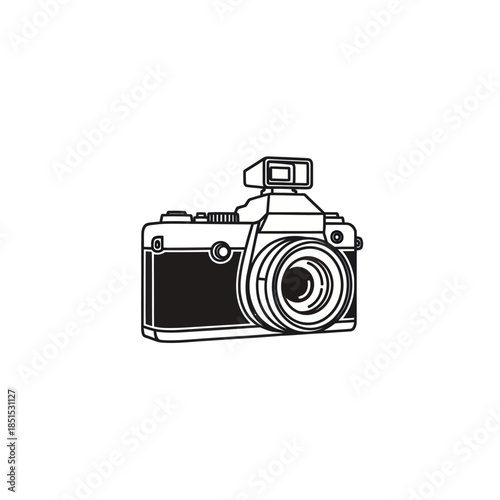 Vintage Camera with Pop-up Flash and Lens.