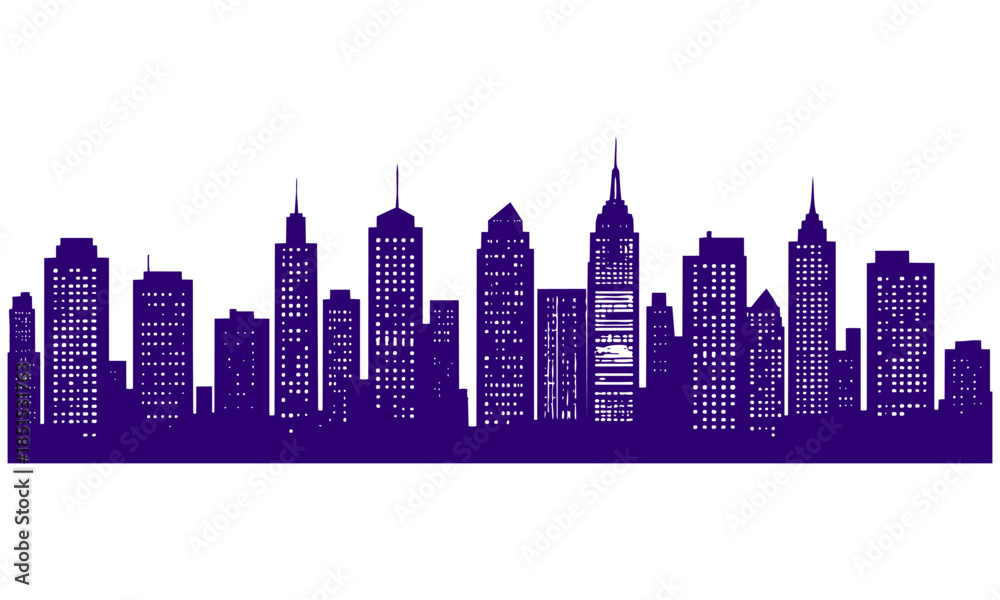 Obraz premium きらびやかなビルの立ち並ぶ夜景のシルエット