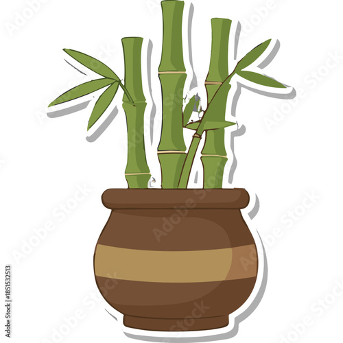 Green Bamboo Plant in Brown Pot Illustration