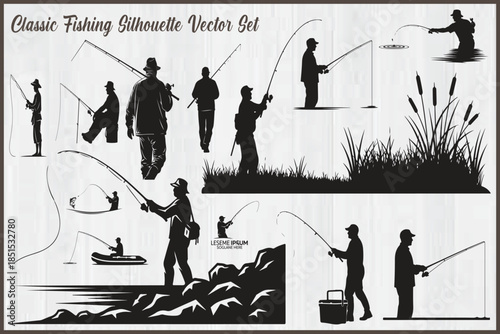 Classic Fishing Silhouette Vector Set for Graphic Design