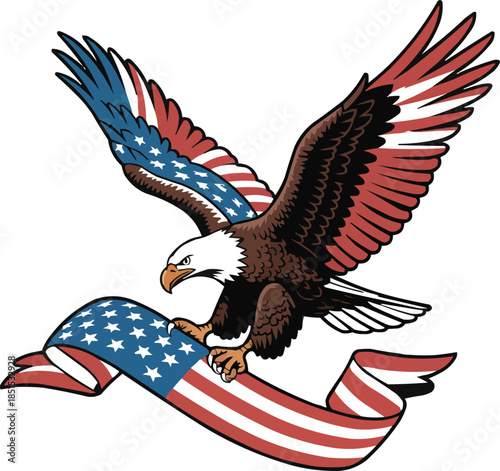 Bald Eagle with American Flag Wings 4th of July Patriotic Vector