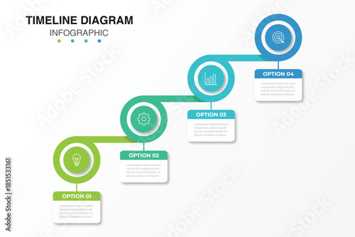 Infographics timeline business with 4 steps to success, presentation template with icon elements vector illustration.
