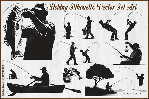 Fishing Silhouette Vector Set Art Illustrations Collection