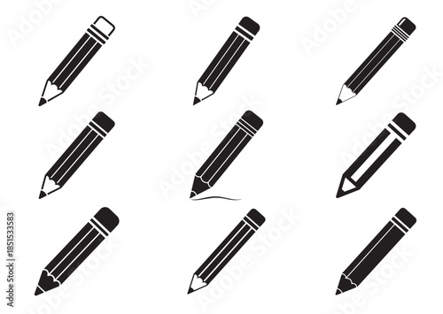 Pencil icon Set, Pencil silhouette vector