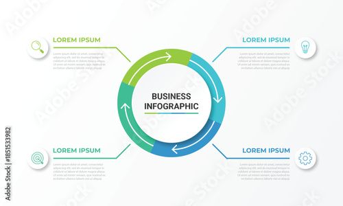 Modern infographic template. Creative circle element design with marketing icons. Business concept with 4 options, steps, sections.