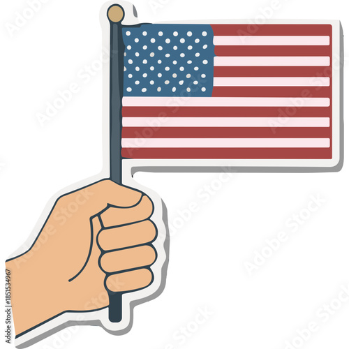 Hand Holding American Flag Sticker