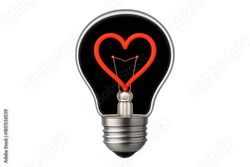 Romantic Heart Filament Light Bulb Isolated on a Transparent Background