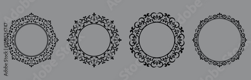 Set of decorative frames Elegant vector element for design in Eastern style, place for text. Floral black and gray borders. Lace illustration for invitations and greeting cards