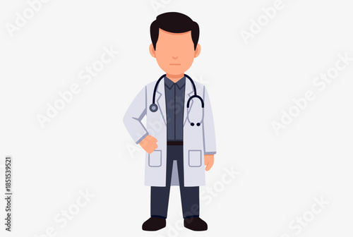 Professional Male Doctor Cartoon Illustration with Stethoscope and Lab Coat