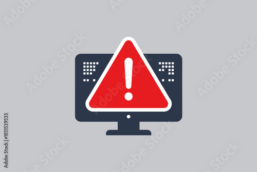 Computer Monitor Displaying Red Warning Sign Icon for System Error