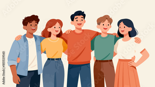 A group of people are hugging each other, with one person wearing a yellow shirt. Scene is happy and friendly