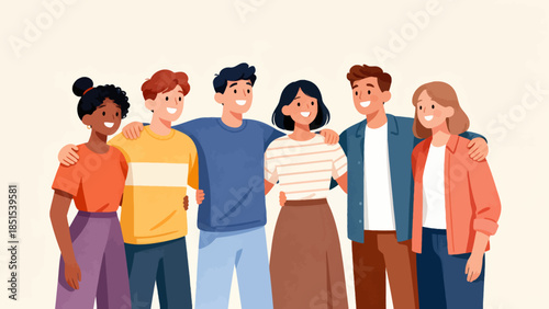 A group of people are smiling and hugging each other. Concept of warmth and camaraderie among the group