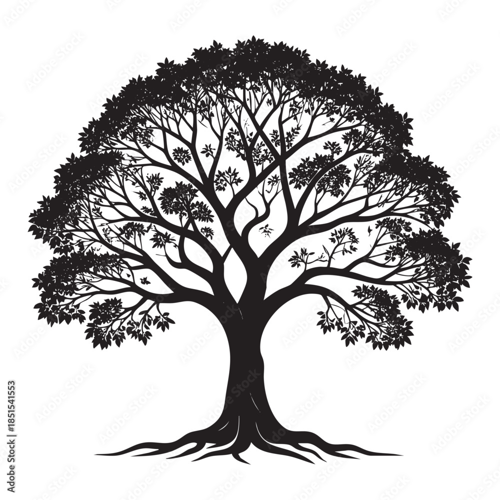 Obraz premium A black silhouette of a tree with roots and branches