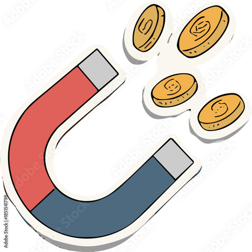 Horseshoe Magnet Attracting Golden Coins