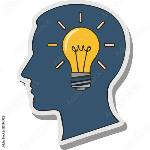 Human Head Silhouette with Bright Idea Lightbulb - Innovation Concept