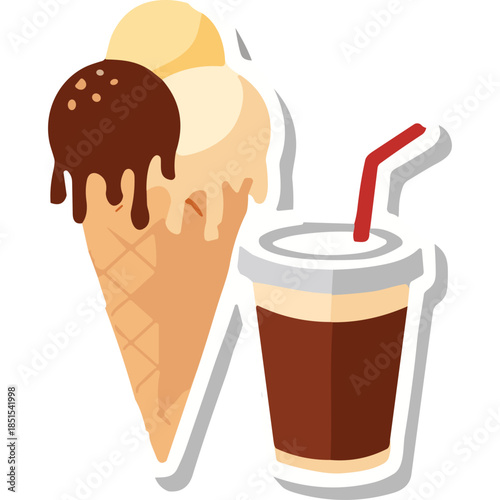 Ice Cream Cone and Drink Sticker - Refreshing Treat Icon