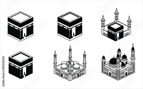 Islamic architecture and kaaba illustrations