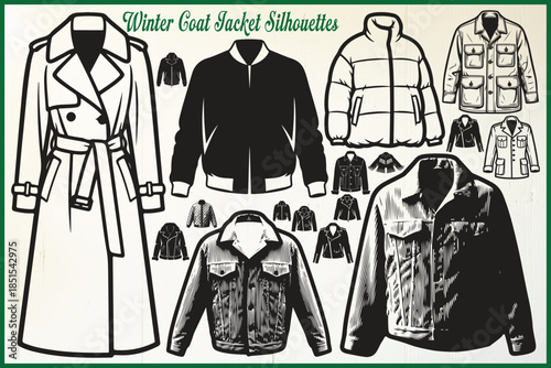 Winter Coat and Jacket Silhouettes Collection Illustration