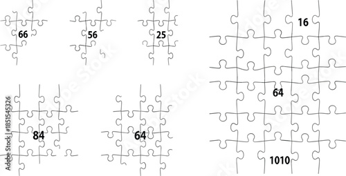 Jigsaw puzzle grid with numbers, logic pattern illustration, math game concept, educational design, brain teaser, strategy visual, numeric layout