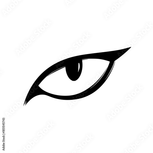 Stylized eye illustration with thick black lines and a focused gaze on a white background visual art