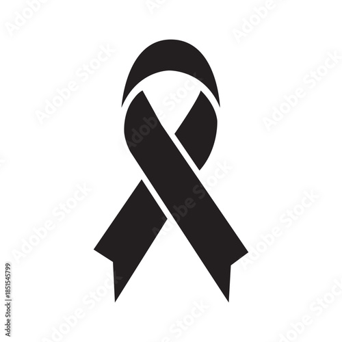 Black Awareness Ribbon Icon Vector – Mourning, Memorial & Cancer Support Symbol