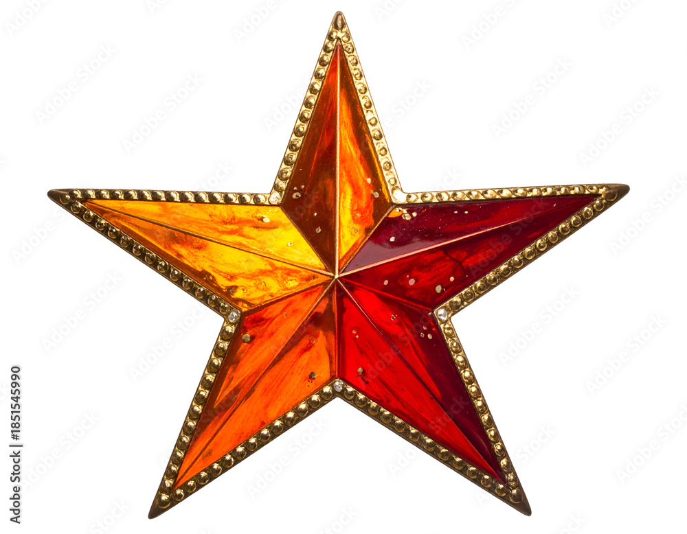 Obraz premium Vibrant stained glass five-pointed star with amber and red hues