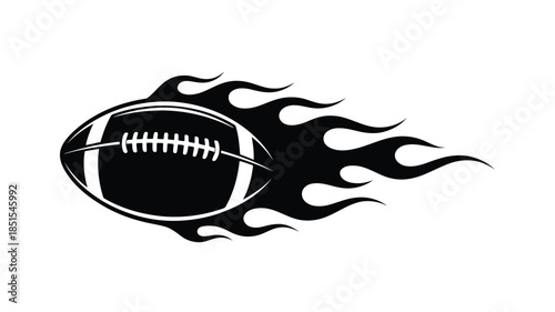 A black American football icon with trailing black flames on a clean white background