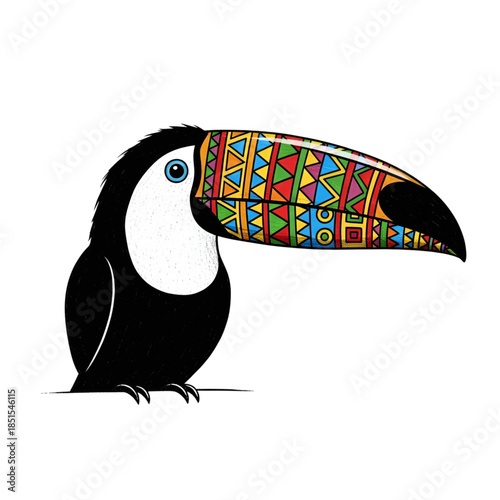 Vibrant toucan with colorful beak on transparent background