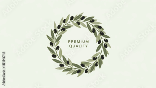 Olive trees with branches and leaves for design of packaging, label, logotype or banner. Natural organic stylized olive icon, premium quality sign. Vector illustration