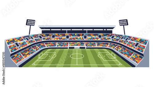 Professional Sports Stadium Vector Illustration with Empty Soccer Field and Stands
