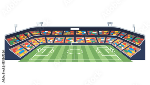 Vibrant Illustration of a Football Stadium with Spectators and Green Field