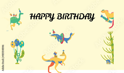 green and yellow illustrated happy birthday wishing card, happy birthday, bithrday wishing card, cartoon, pattern, holiday, decoration