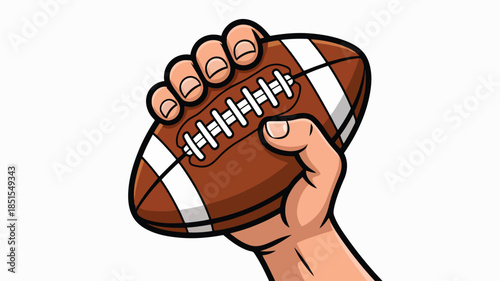 An animated human hand with light skin holds an American football horizontally, ready for a pass or kickoff