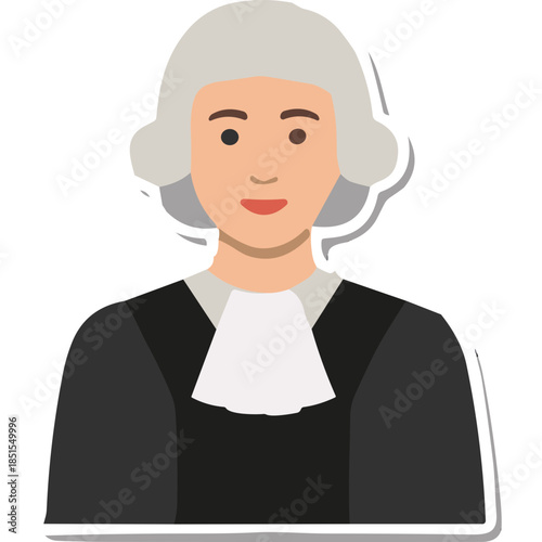 Judge Icon: Legal Professional with Wig and Robe Flat Design