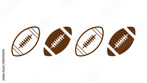Four stylized brown American footballs with distinct outlines arranged horizontally on a clean white background