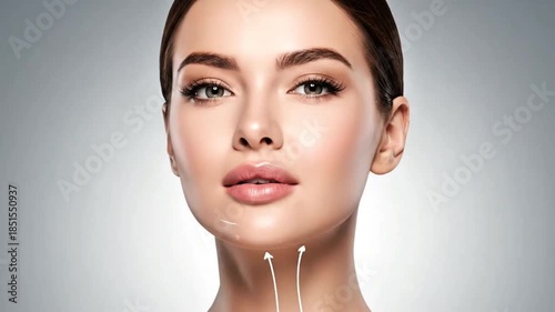 Beautiful Young Woman Portrait Non-Surgical PDO Thread Lift Face Neck Tightening Procedure 4K Ultra HD