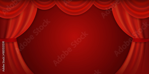Red circus curtains background with empty space for text or design. Creative concept for show, carnival, theatre, festival, event, party, performance and more. Vector illustration