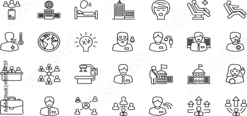 Collection of linear icons representing time management, speed, performance measurement, quick and slow motion, elderly walking, and technical delay concepts in line art.