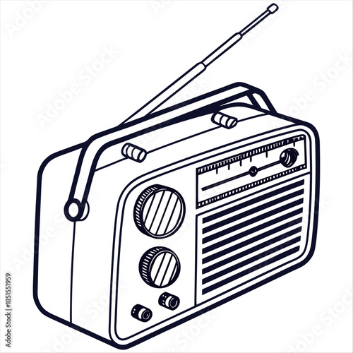  Radio sketch line silhouette vector on a white background