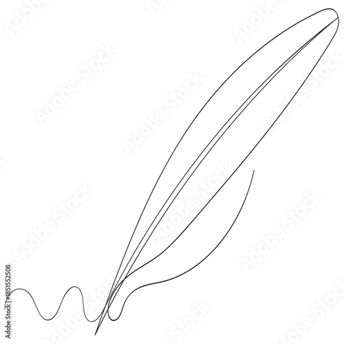 Single continuous line drawing a sheet of paper with quill. There is an inkwell to make writing Full of allusions. World Poetry Day. Continuous line design graphic illustration