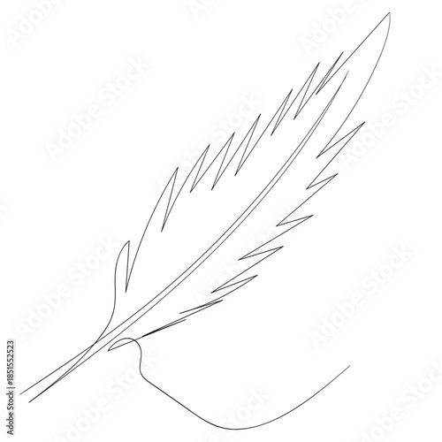 Single continuous line drawing a sheet of paper with quill. There is an inkwell to make writing Full of allusions. World Poetry Day. Continuous line design graphic illustration