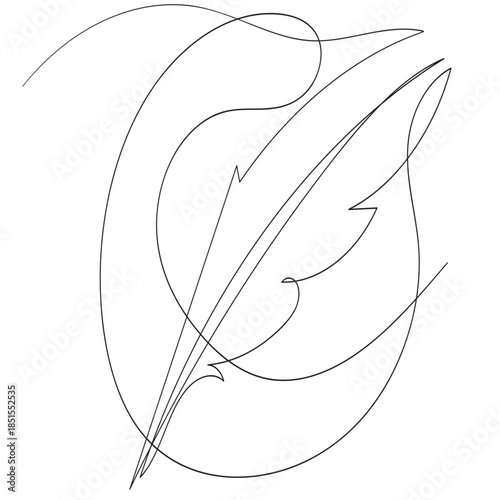 Single continuous line drawing a sheet of paper with quill. There is an inkwell to make writing Full of allusions. World Poetry Day. Continuous line design graphic illustration