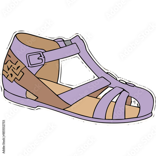 Lilac Strappy Wedge Sandal with Buckle - Vector Illustration