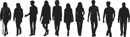 People silhouette group walking together representing diversity community urban lifestyle social connection teamwork equality modern society 