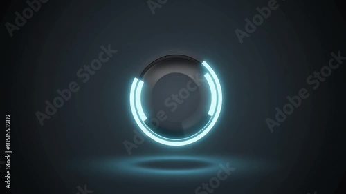 Glowing blue neon circle with light trails on dark background