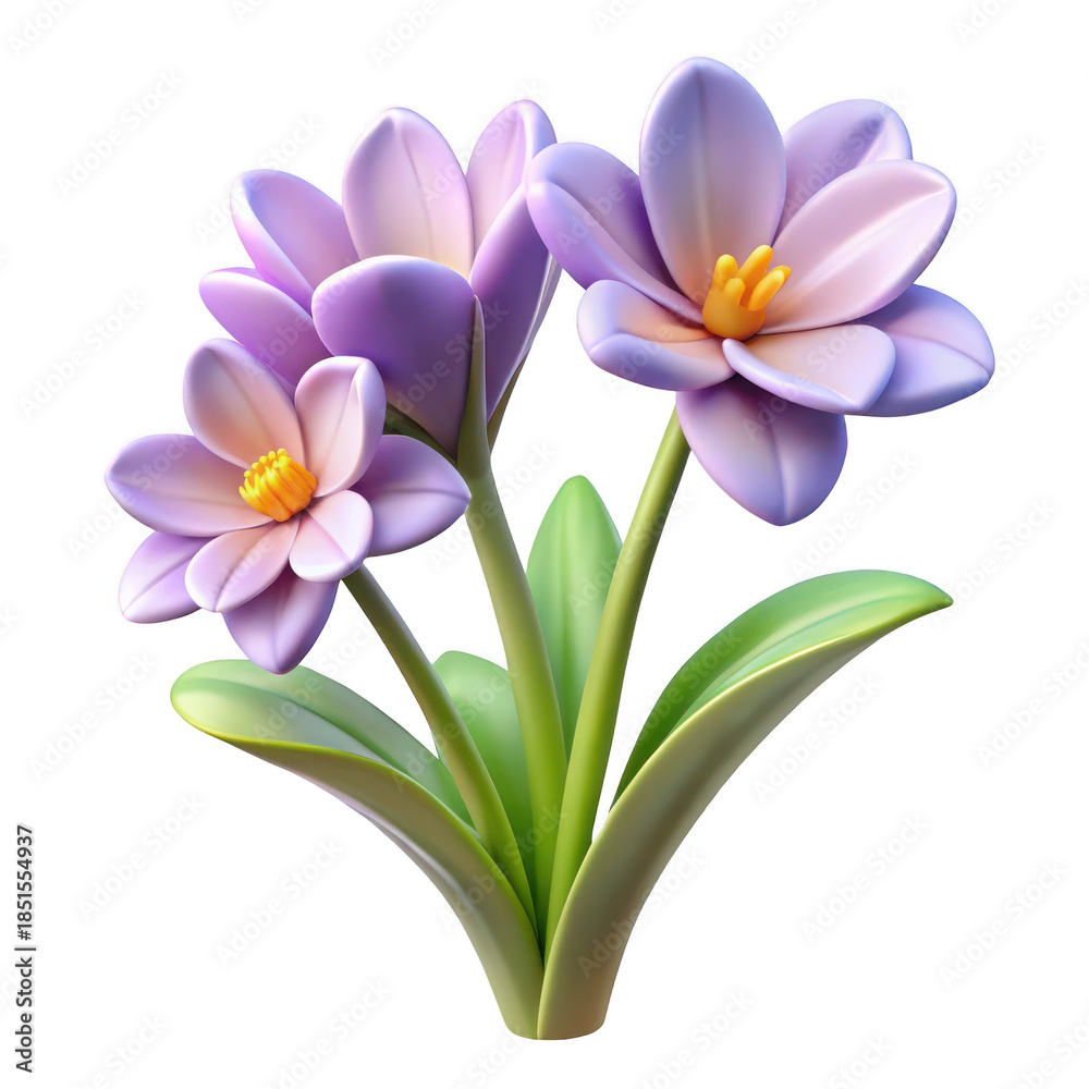Fototapeta premium Beautiful purple flowers with green leaves on transparent background
