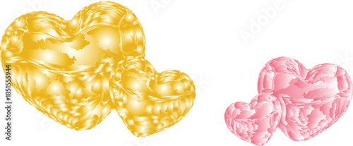Two golden hearts serve as a romantic 3D symbol of love and celebration for a personalized gift.