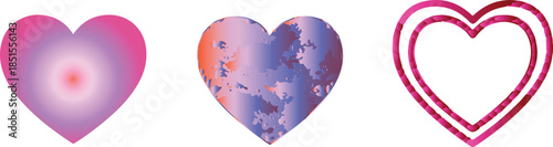 Vector illustration of pink and blue topaz gemstones in a romantic heart shape for a Valentine's Day gift card design with red floral decorations and wedding celebration symbols