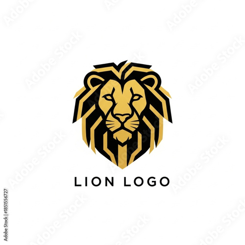 Geometric gold and black lion head logo icon design on white background, modern symbol of power and royalty.