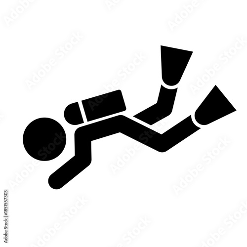 Scuba Diver Exploring Underwater Adventure silhouette icon. Vector.